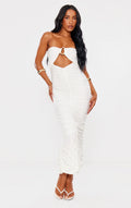 Nina™ | Robe bandeau cintrée blanche avec passepoil
