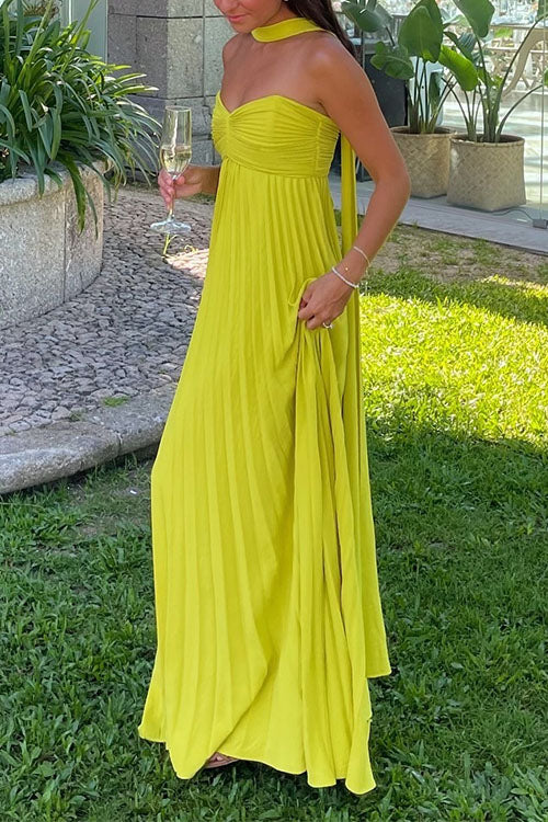 Katrina – Robe longue à épaules dénudées, lacets et jupe plissée