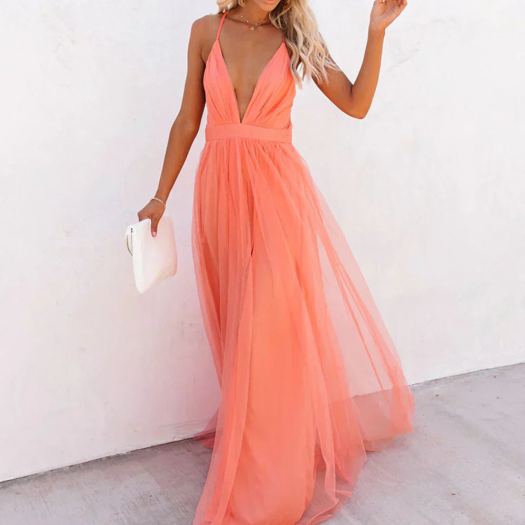 Willow - Robe longue couleur corail