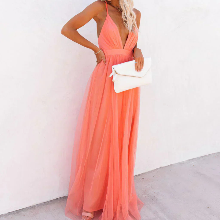 Willow - Robe longue couleur corail
