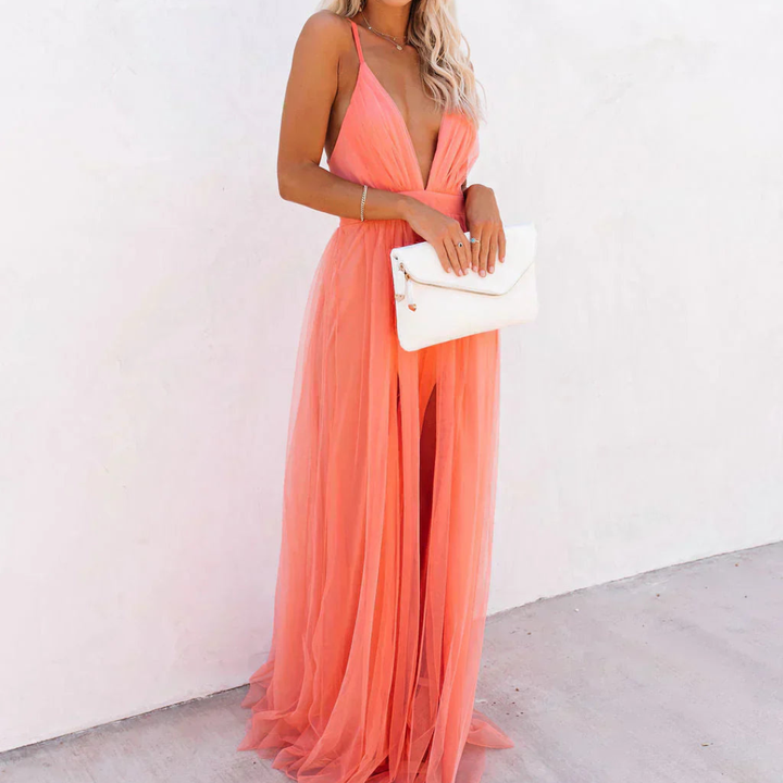 Willow - Robe longue couleur corail