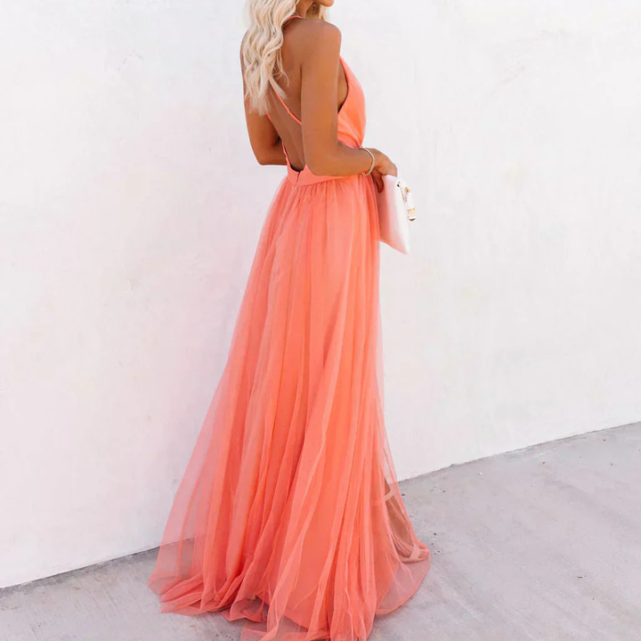 Willow - Robe longue couleur corail