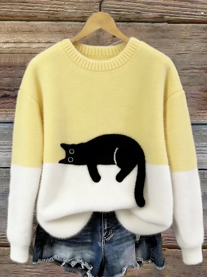 Belinda - Oversized Pullover mit Katzenmotiv