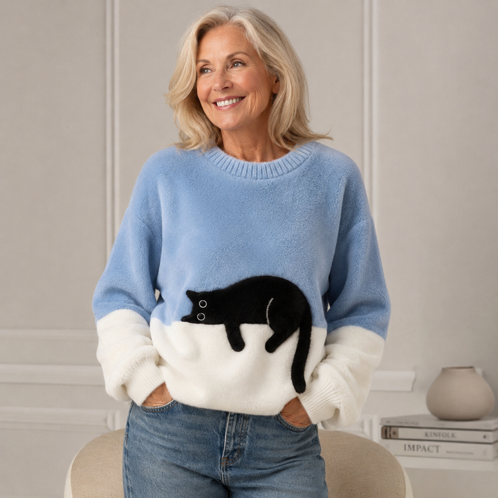 Belinda - Oversized Pullover mit Katzenmotiv