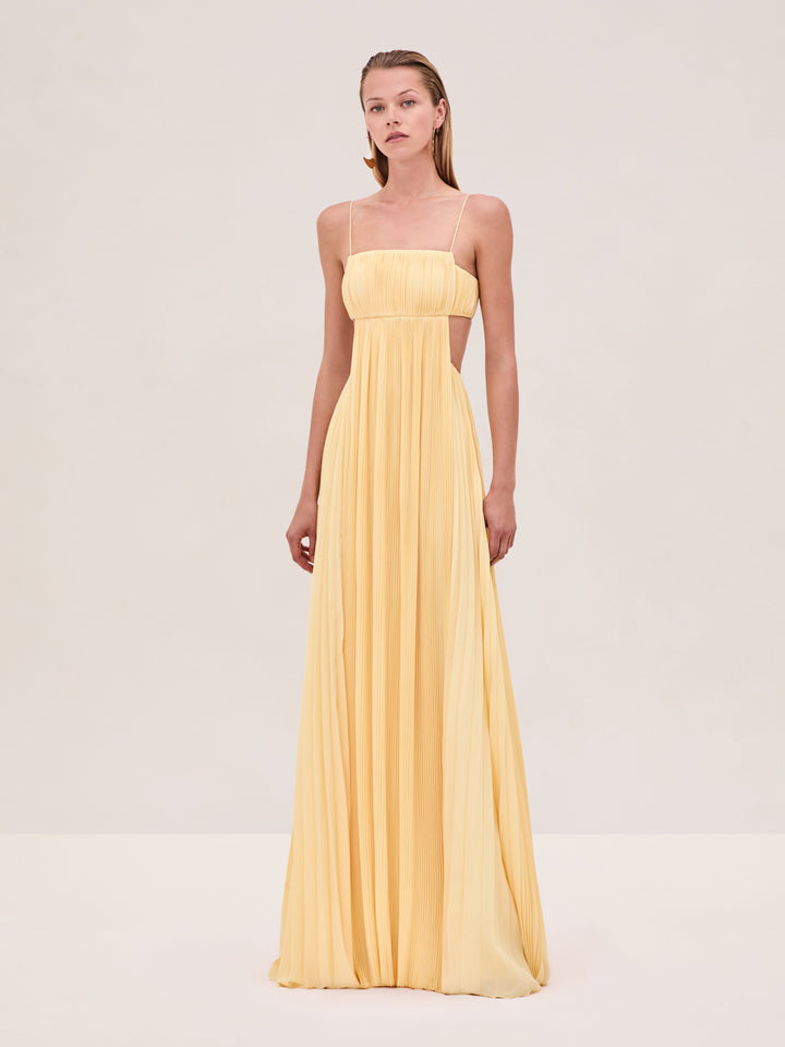 Varranza - Robe longue plissée trapèze à découpe à la taille