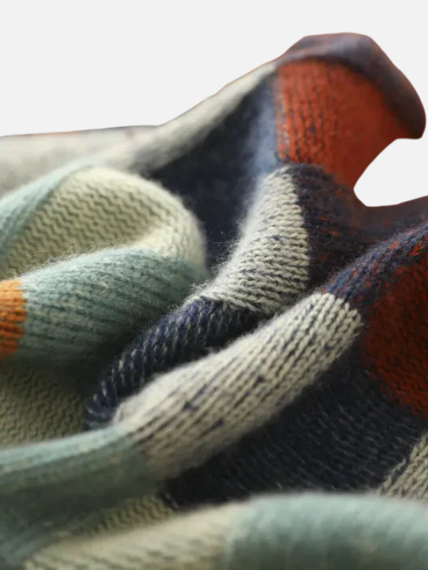 Maria | Bunter Karierter Strickpullover mit Hohem Kragen