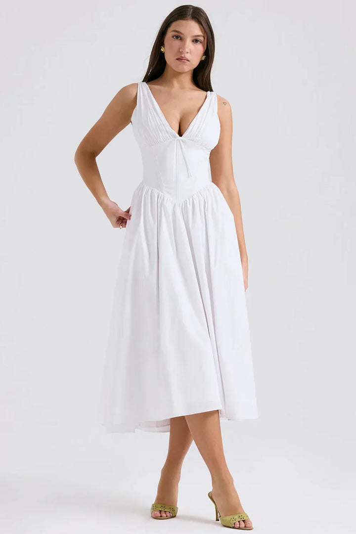 Ariana - V-Ausschnitt Korsett Flare Midi Kleid