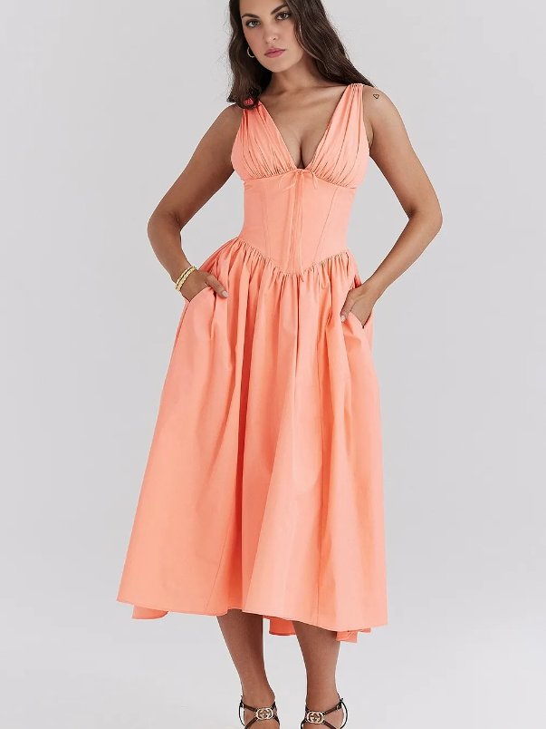 Ariana - V-Ausschnitt Korsett Flare Midi Kleid