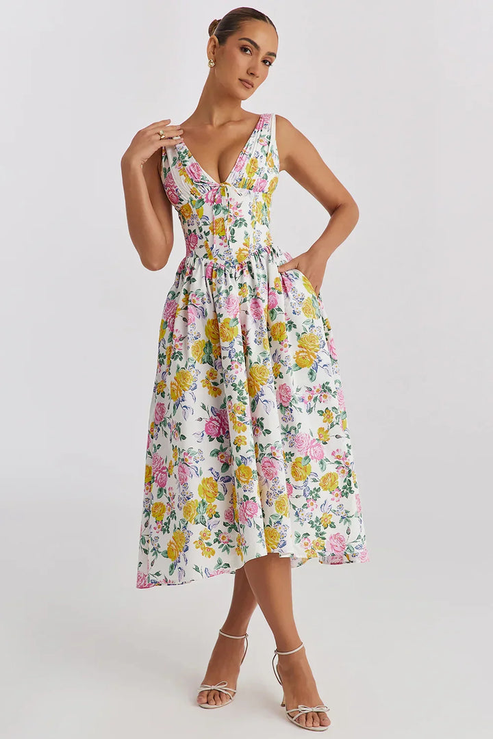 Ariana - V-Ausschnitt Korsett Flare Midi Kleid