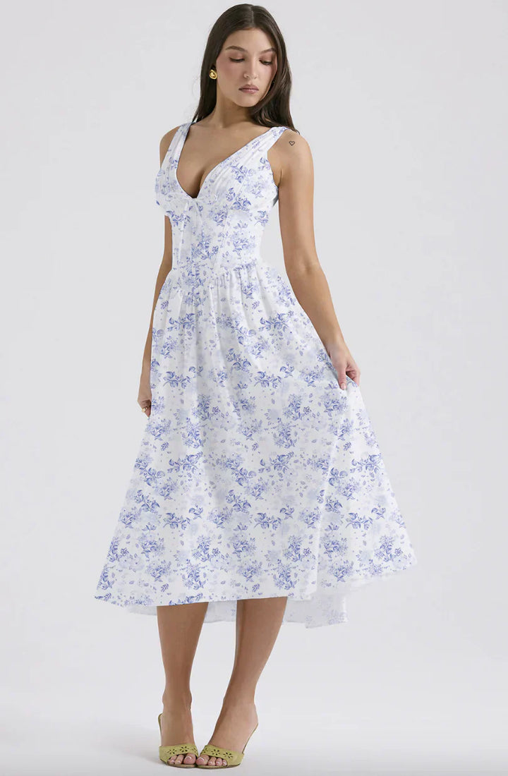 Ariana - V-Ausschnitt Korsett Flare Midi Kleid
