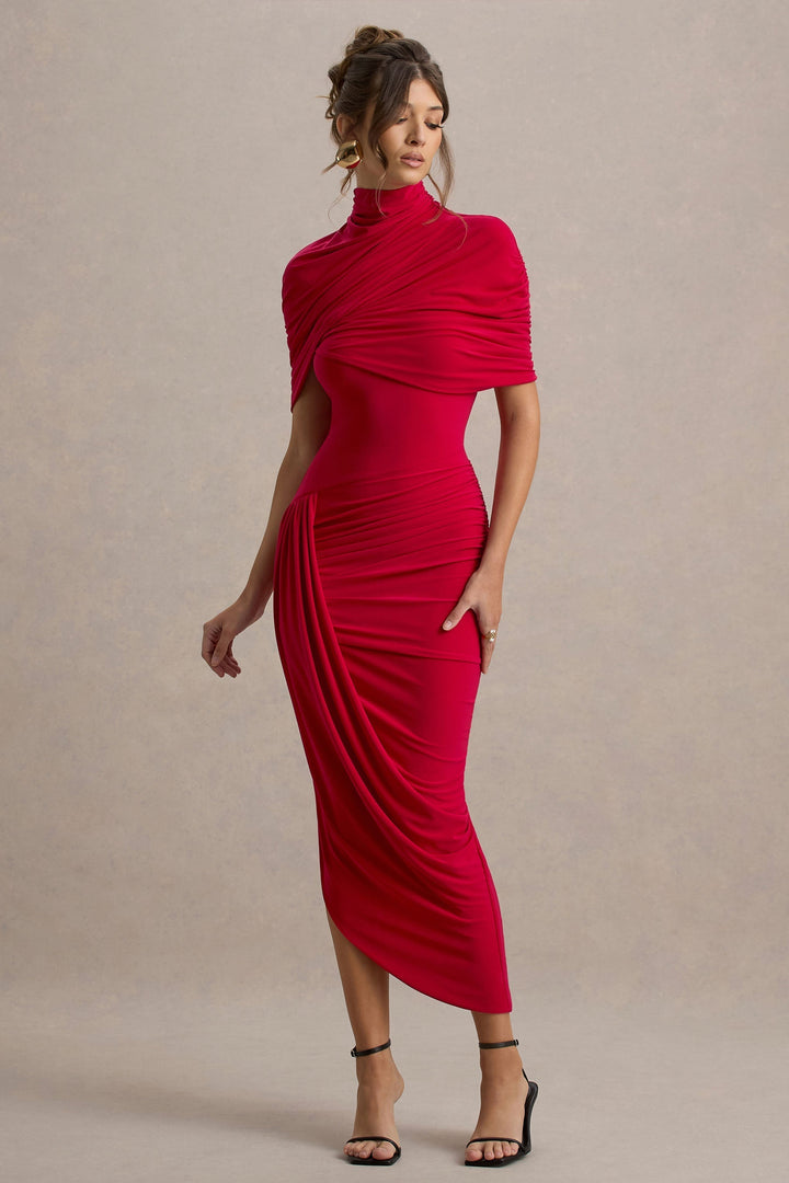 Taylor - Robe longue asymétrique à cape torsadée