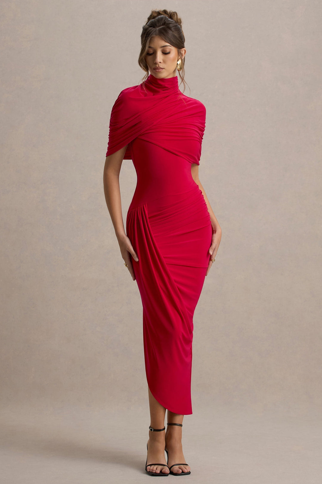 Taylor - Robe longue asymétrique à cape torsadée