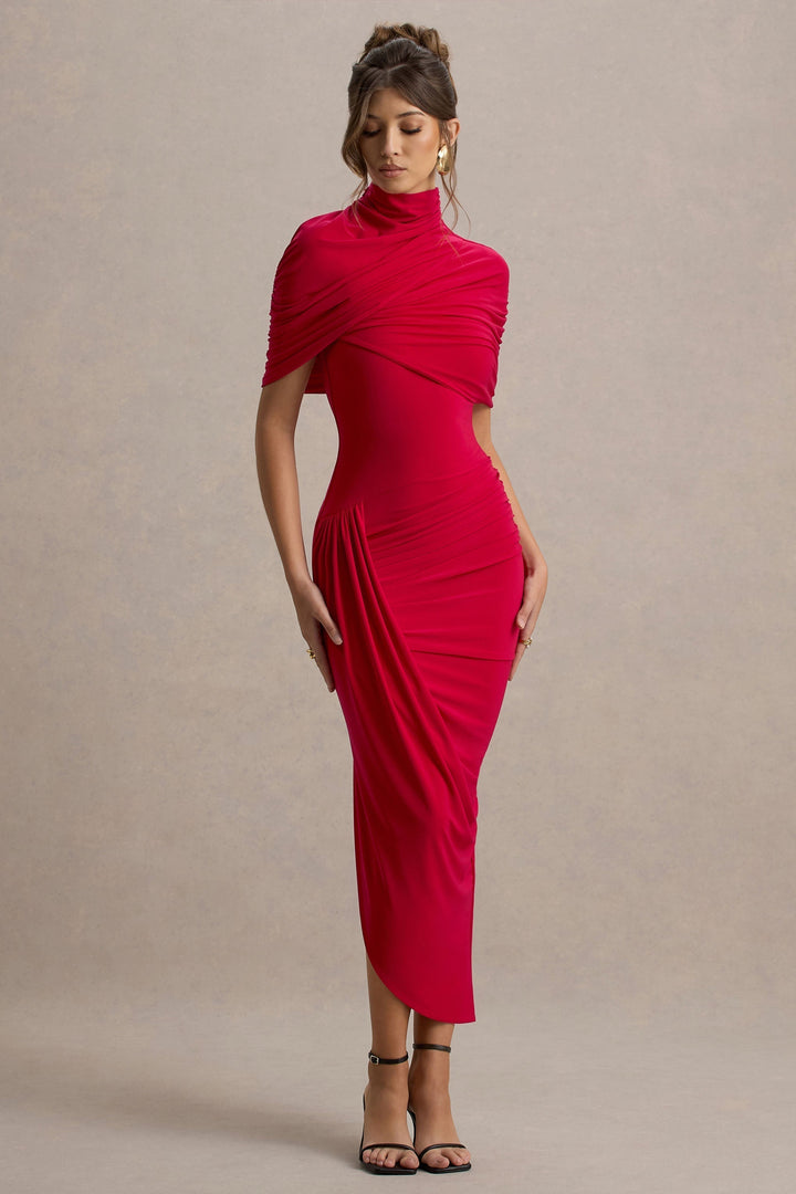 Taylor - Robe longue asymétrique à cape torsadée