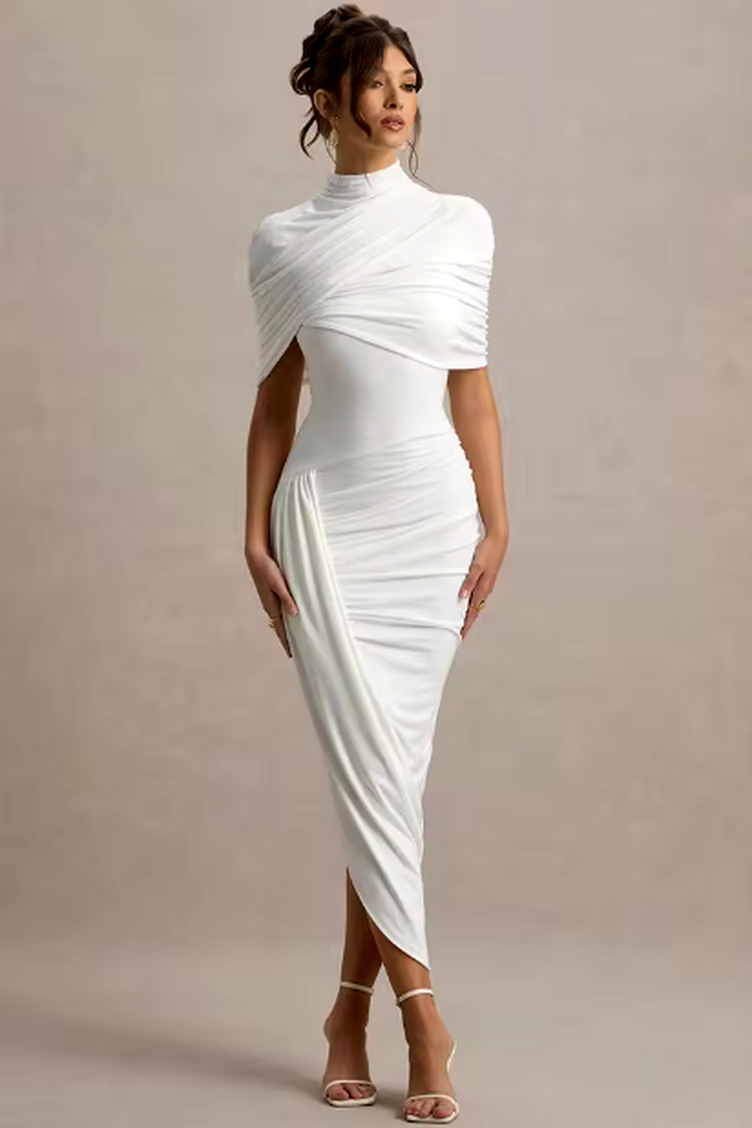 Taylor - Robe longue asymétrique à cape torsadée