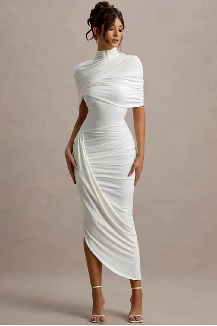 Taylor - Robe longue asymétrique à cape torsadée