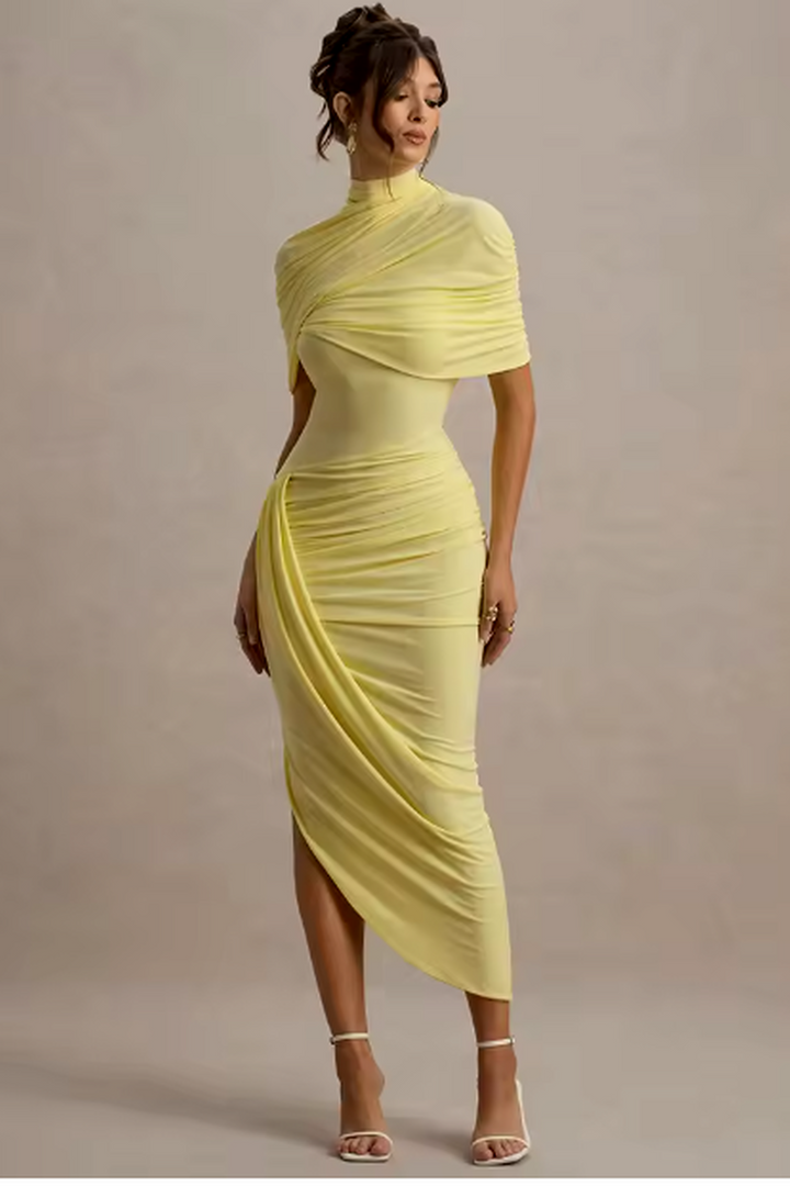 Taylor - Robe longue asymétrique à cape torsadée